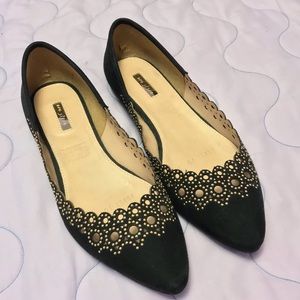 Black Flats with Golden Stud Patterns